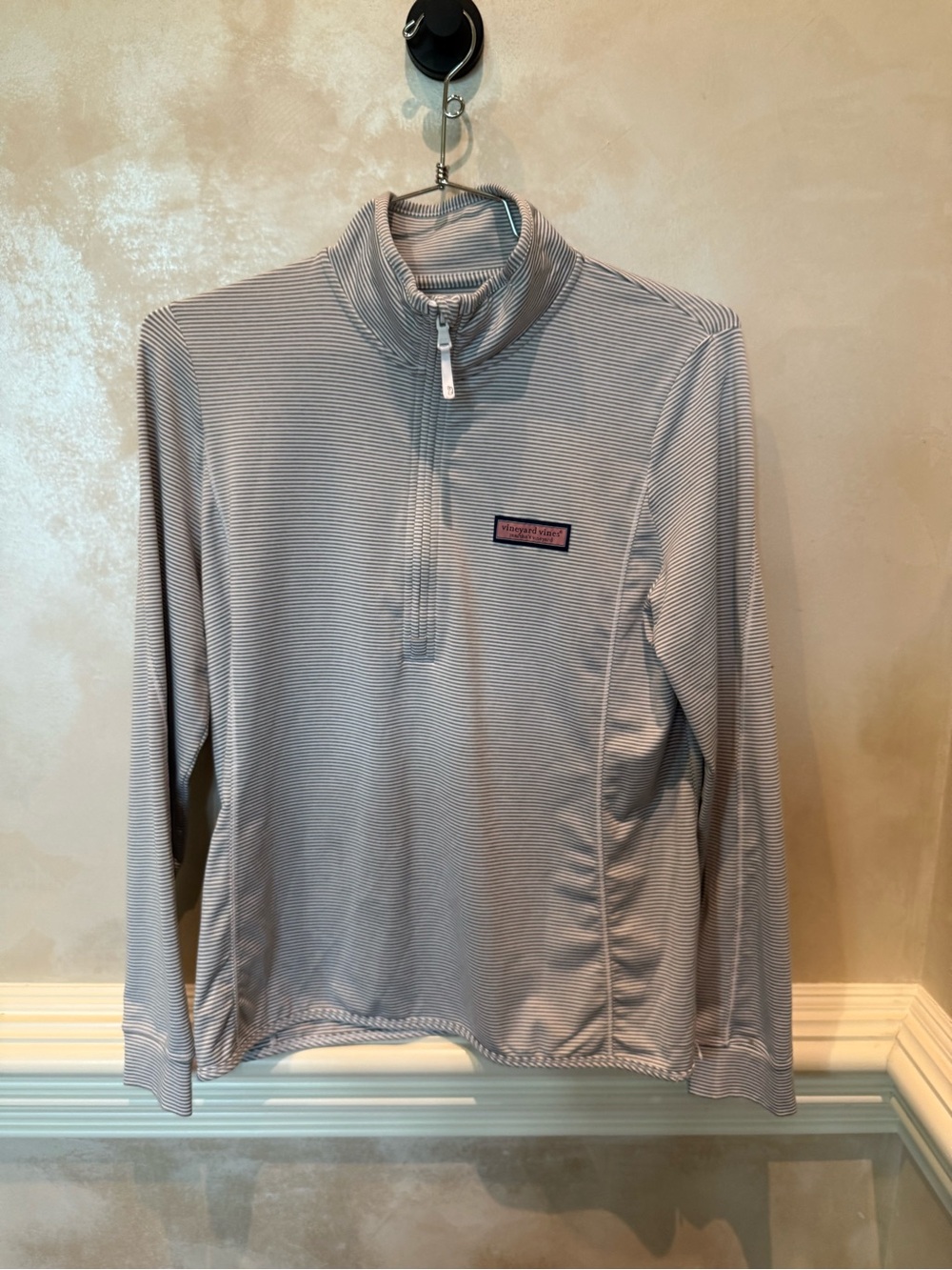 Vineyard Vines Women's Light Gray Striped Quarter-Zip Pullover